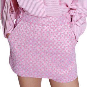 NWT Maje Womens Metallic Rose Jacquard Skort Size XL 60s Twee Coquette Retro